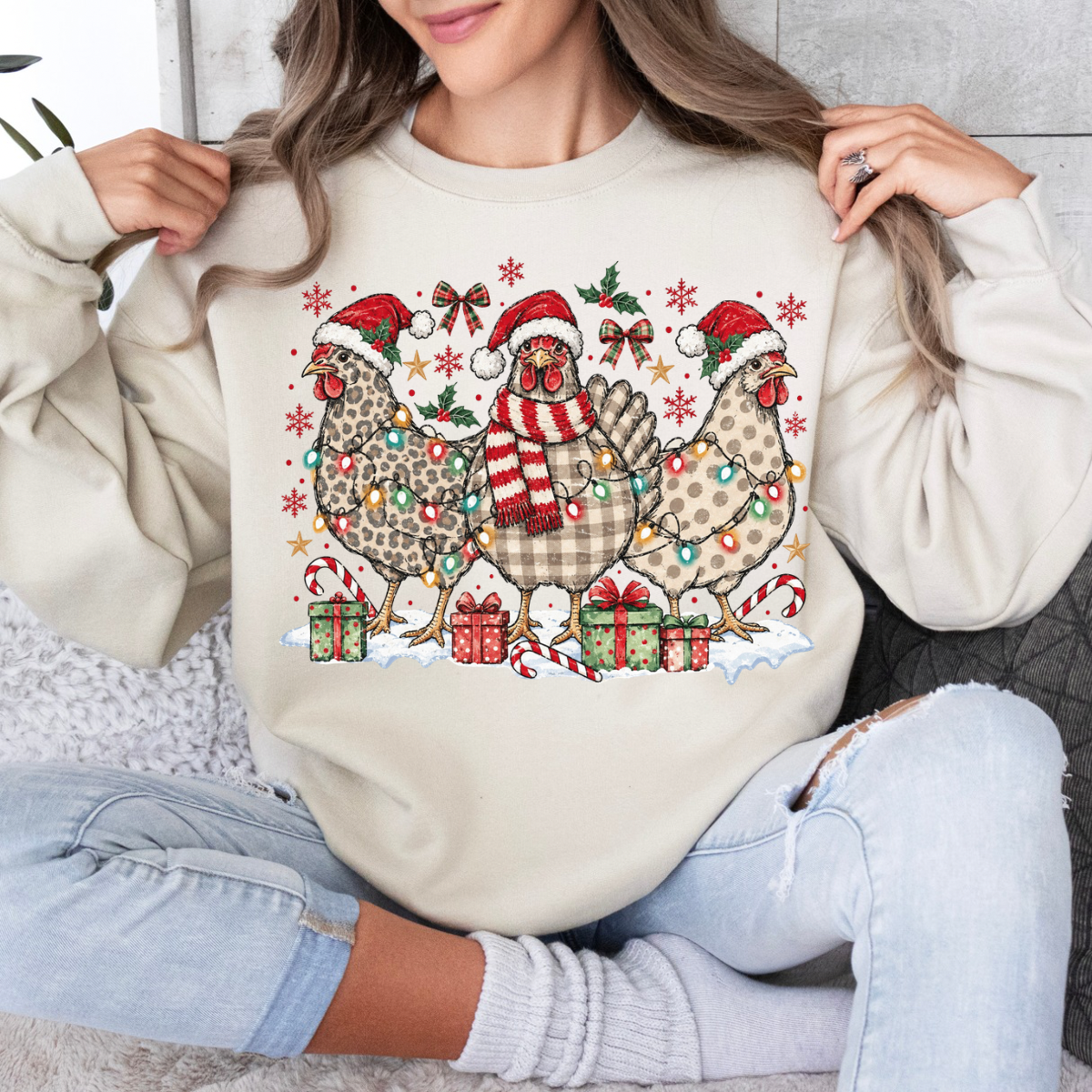 Leopard Chicken Christmas, Holiday Funny Christmas, Chicken Mom Lover, Neutral Christmas Farm, Christmas Tree, Vintage Christmas Sweatshirt