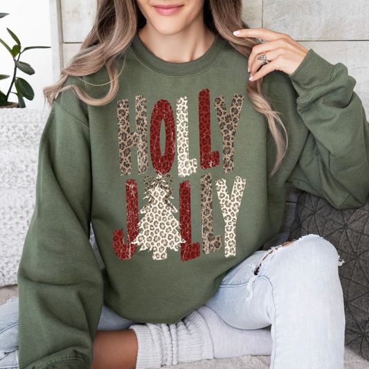 Leopard Holly Jolly, Christmas Tree Design, Western Holiday, Rustic Retro Sweatshirt