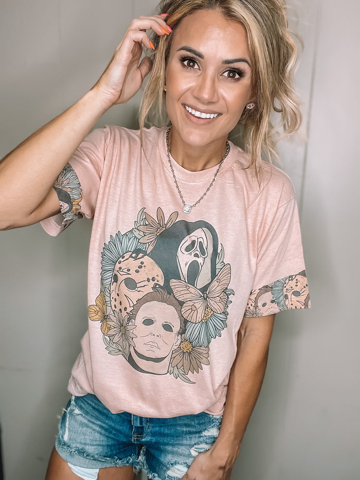 Floral Scary Movie Peach T-Shirt
