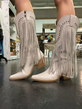 Cream Fringe Western Boots