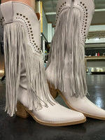 Cream Fringe Western Boots