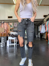Black Washed Babe Distressed Jeans