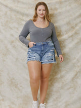 PS- Distressed High Rise Shorts