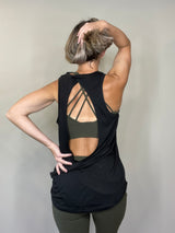 Black Open Back Tank with Design