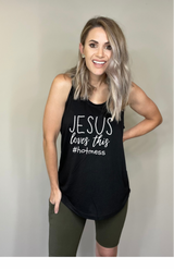 Black Open Back Tank with Design