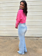 Sassy Rhinestone Fringe Cropped Blouse
