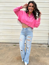 Sassy Rhinestone Fringe Cropped Blouse