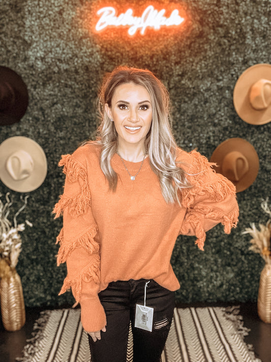 Camel Fringe Sleeves Sweater