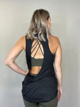 Black Open Back Tank with Design