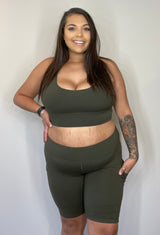 Olive Biker Shorts with Pockets ( PS Available)