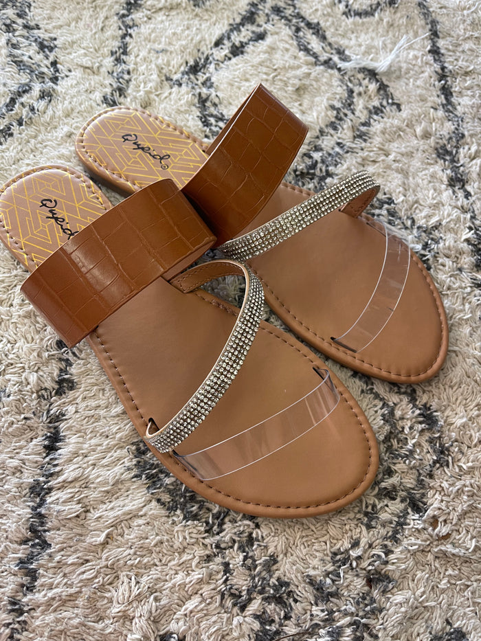 Camel/Clear Gold Diamond Sandals
