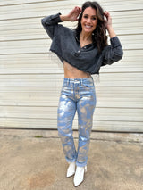 Sassy Rhinestone Fringe Cropped Blouse